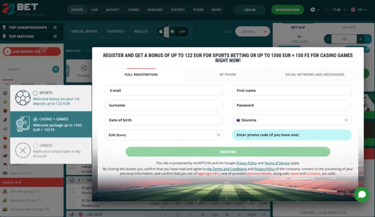 22bet registracija